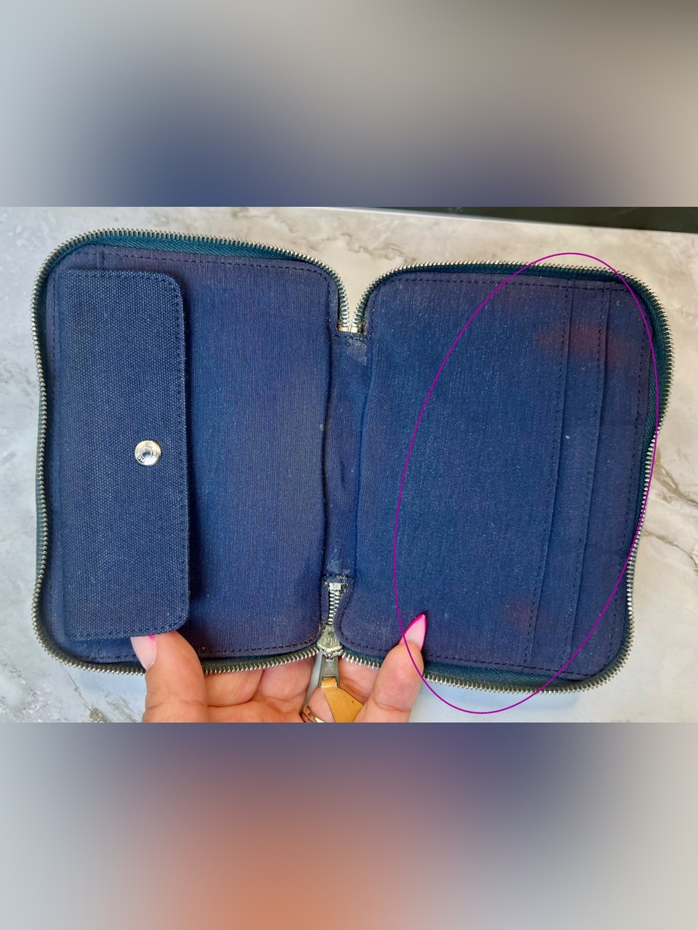 Hermès Fourre Tout canvas wallets in navy blue with brown stripes. GUC with COA - Picture 4 of 10